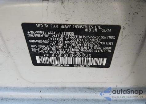 2014 Subaru Xv Crosstrek Hybrid 2.0I Touring z USA, uszkodzony, nr VIN JF2GPBKCXEH283949